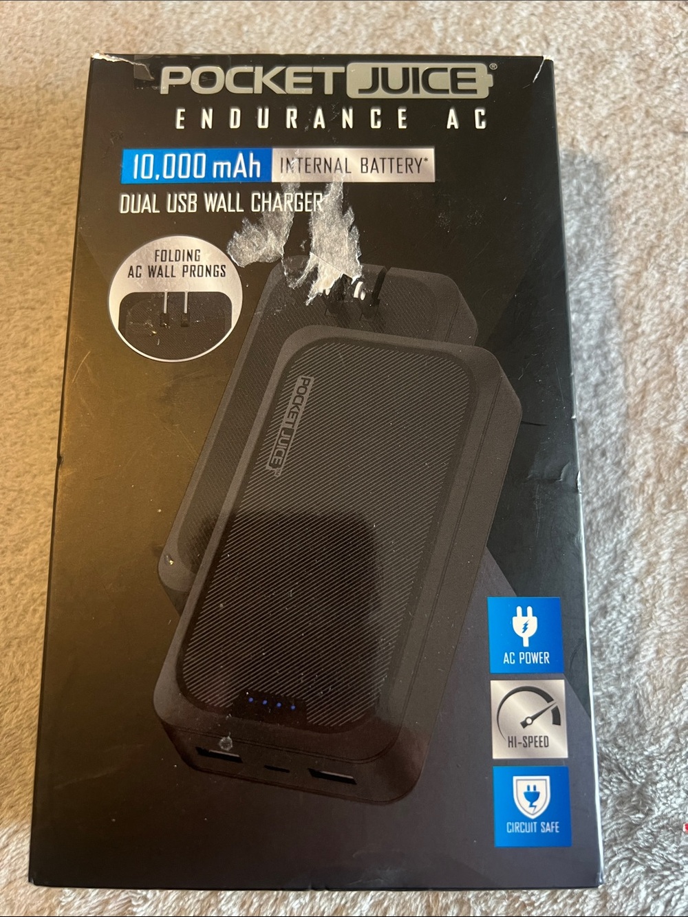Pocket Juice Endurance AC 10,000 mAh Black Dual USB Wall Charger Power Bank